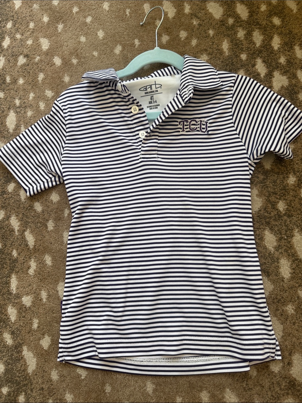 TCU Kids Purple & White Striped Polo Shirt with Embroidered Logo